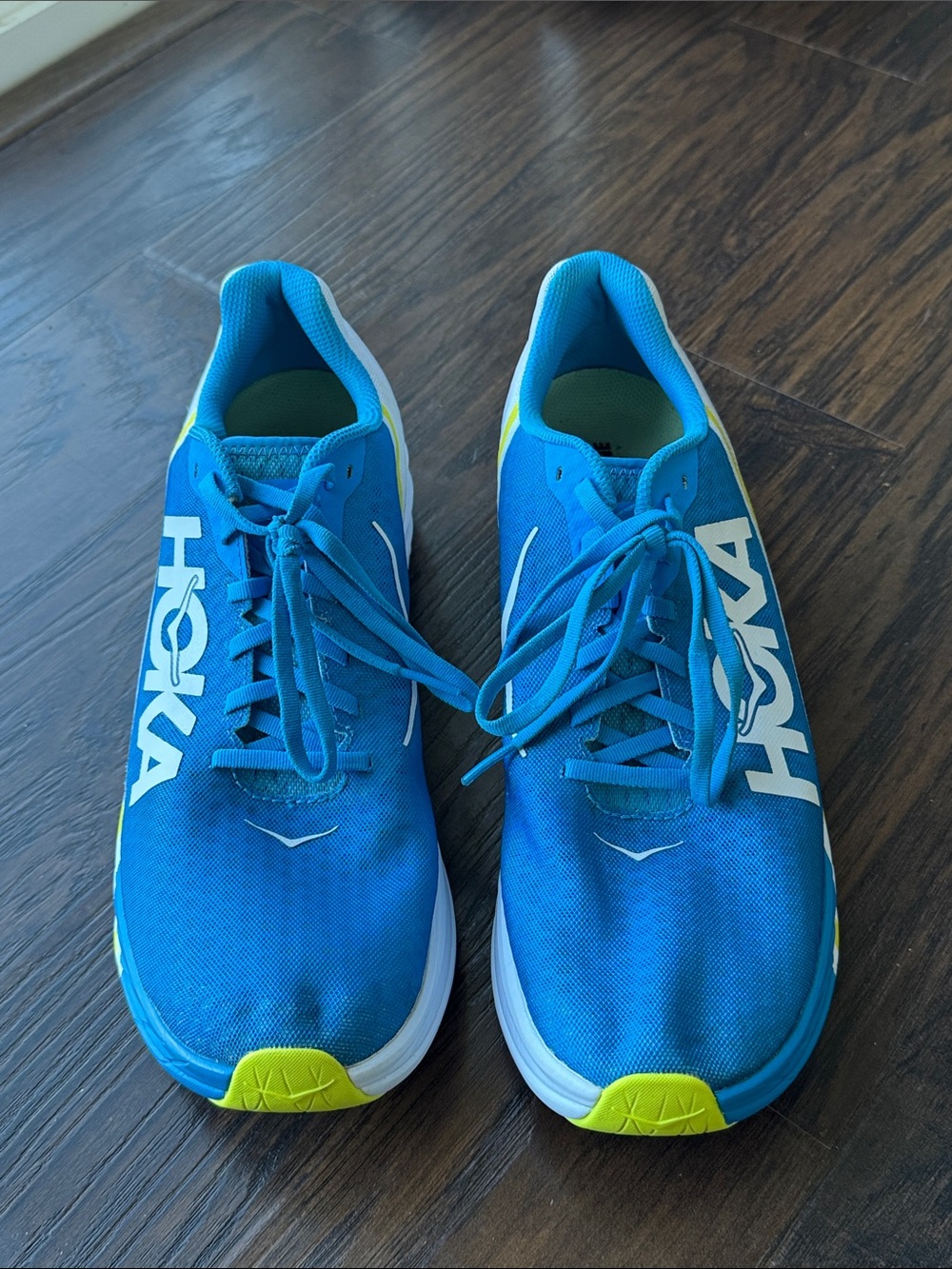 Hoka Men's Bright Blue Running Shoes with Neon Yellow Accents